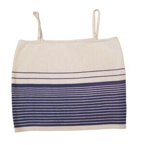 Vintage REAL Clothes Cotton Strappy Crop Tank Top White with Periwinkle Stripe M
